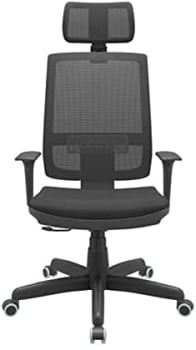  Cadeira Escritório Presidente Brizza NR17 com Mecanismo Relax Assento Crepe Apoio de Cabeça Plaxmetal Preta 