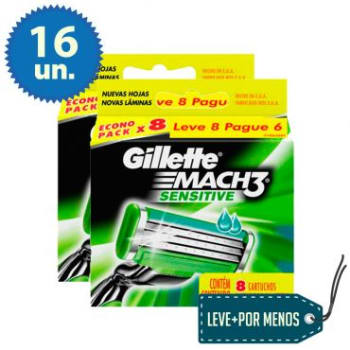 Leve Mais Pague Menos: 16 Cargas para Aparelho de Barbear Gillette Mach3 Sensitive