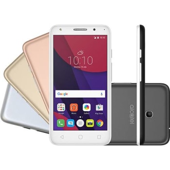 Smartphone Alcatel PIXI4 5" Metallic Dual Chip Android 6.0 Tela 5" 8GB + 16GB (cartão SD) 4G Câmera 8MP Selfie 5MP Flash Frontal + 4 Capas Metálicas -