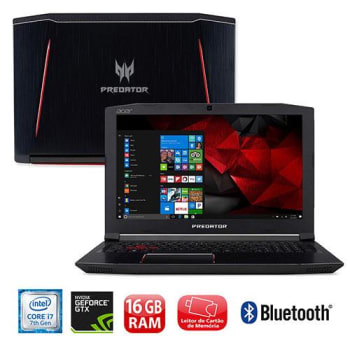 Notebook Gamer Acer NVIDIA GeForce GTX 1060 Core i7-7700HQ 16GB 2TB Tela Full HD 15.6” Windows 10 Predator Helios 300 G3-572-75L9