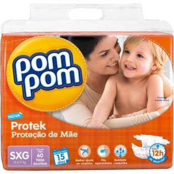 Pacote de Fraldas com 60 unidades Protek Proteção de Mãe XXG Pompom