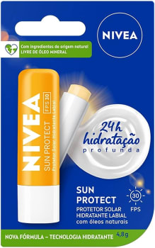 NIVEA Protetor Solar Hidratante Labial Sun Protect FPS 30 4,8 g - Lábios protegidos do sol e do ressecamento, alta proteção contra os raios UVA/UVB, c