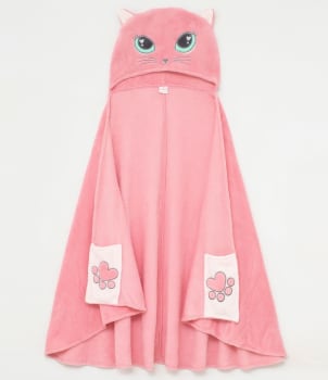  Roupão Cobertor Infantil em Fleece com Capuz de Gatinha - Tam Único	