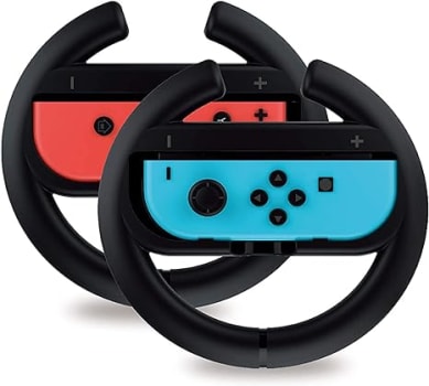 Steering Wheel Controller for Nintendo Switch (2 Pack) by TalkWorks | Racing Games Accessories Joy Con Controller Grip for Mario Kart, Black