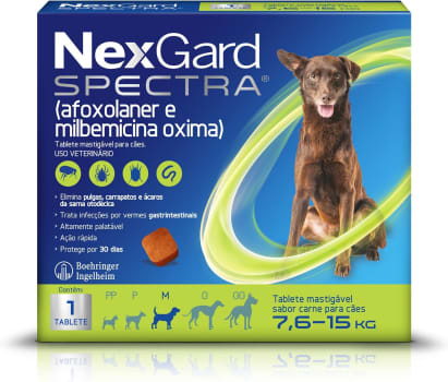 NexGard Spectra Antipulgas e Carrapatos e Vermífugo para Cães de 7,6 a 15kg - 1 tablete