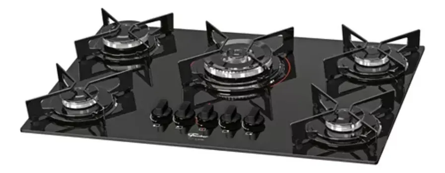 Fogão Cooktop Gás Fischer 5 Queimadores Tripla Chama Fit Line 26300-57079 Preto 127V/220V