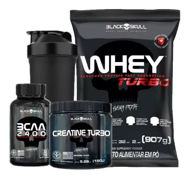 Combo Whey Protein Turbo + Bcaa + Creatina - Black Skull