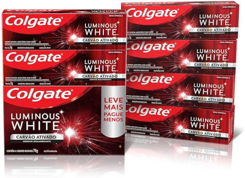 Creme Dental Clareador Colgate Luminous White Carvão Ativado 70g 4 unidades