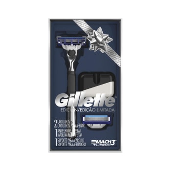 Aparelho de Barbear Recarregável Gillette Mach3 Turbo com 2 Cargas + Apoio