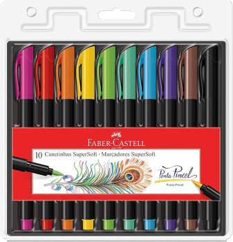 Caneta Ponta Pincel, Faber-Castell, Supersoft Brush, 15.0710SOFT, 10 Cores