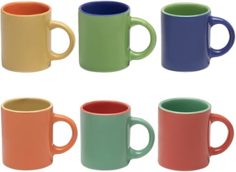 Mimo Style Mini Canecas Para Café Com 6 Peças Multicolor, Material de Cerâmica Com o Melhor Isolamento Térmico, Durabilidade Que Torna o Produto Sustentável (Colorida - 100ml)