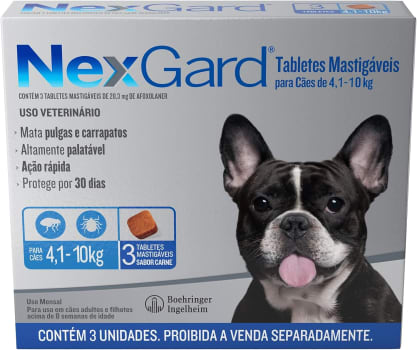 Antipulgas e Carrapatos NexGard para Cães de 4,1 a 10kg - 3 Tabletes