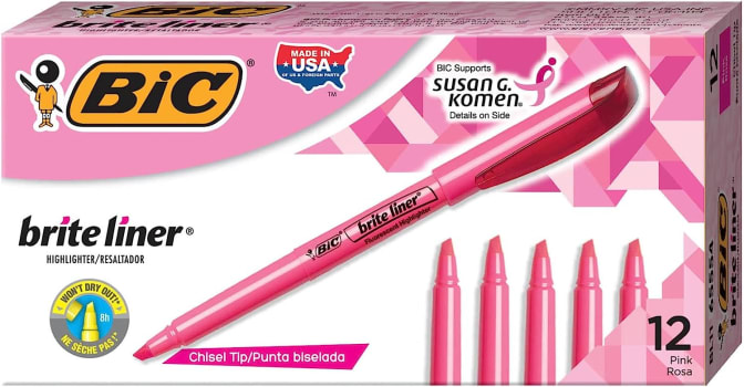 Caneta Marca Texto Brite Liner Rosa - 12 Unidades