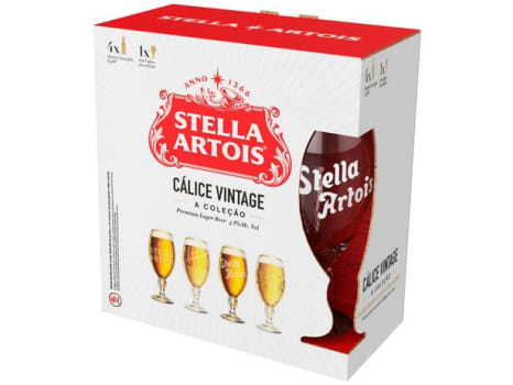 Kit Cerveja Stella Artois Cálice Vintage Premium - American Lager 4 Unidades 275ml com 1 Cálice - Magazine Ofertaesperta