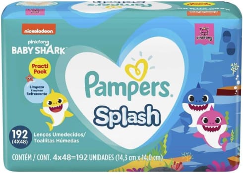 Lenços Umedecidos Pampers Splashers Baby Shark 192 Unidades