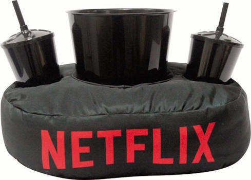 Kit Almofada C/Porta Pipoca Balde +2 Copos Netflix C/Bolso