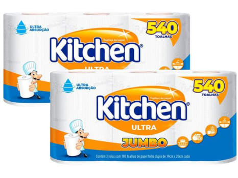 Kit Papel Toalha Folha Dupla Kitchen Jumbo - 6 Unidades