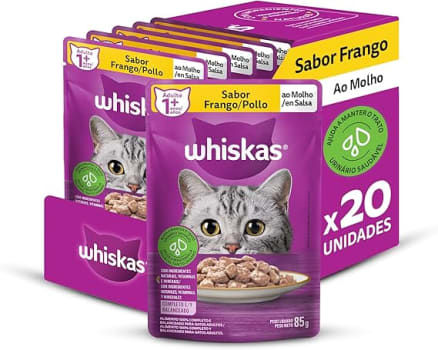 Pack Ração Úmida Whiskas Sachê Frango ao Molho para Gatos Adultos 85 g - 20 unidades