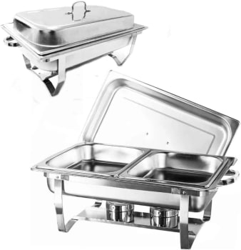 Rechaud Retangular Duplo Inox 2 Cubas 1/2 9,5 L Buffets