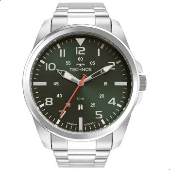 Relógio De Pulso Technos Masculino 2115mys/1v Com Pulseira De Aço Inoxidável - Fundo Verde