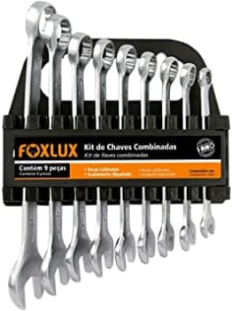 Jogo de Chave Combinada Foxlux – Kit com 9 peças – 8mm a 19mm – Aço Carbono – Acabamento Niquelado – Prateado