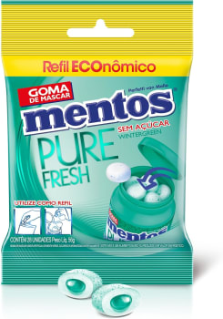 3 Pacotes — Refil Goma De Mascar Sem Açúcar Mentos Pure Fresh Wintergreen | 56g