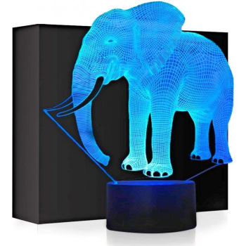 Lumiere Elephant 3D LED Night Light Lâmpada de ilusão de ótica com cabo USB, mudança de 7 cores 