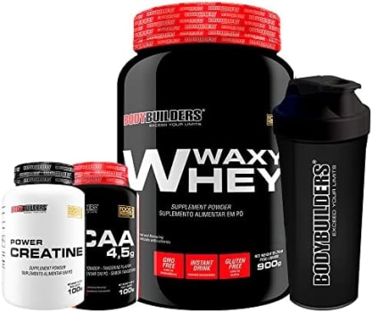 KIT Waxy Whey 900g + BCAA 100g + POWER Creatina 100g + Coqueteleira - Bodybuilders