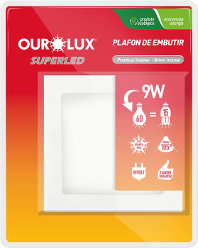 Lâmpada Plafon Led Embutir Slim 9W 6400K Quadrad