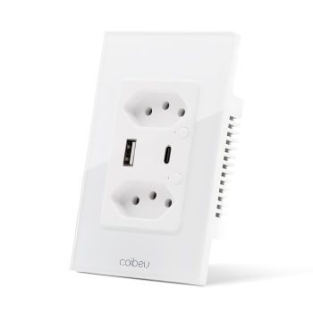 Tomada Inteligente WiFi, Controle Remoto de Eletrodomésticos Por Telefones Celulares, Interruptor Cronometrado, Controle Por Voz, 1 porta USB e 1 porta Tipo-C (Branco)