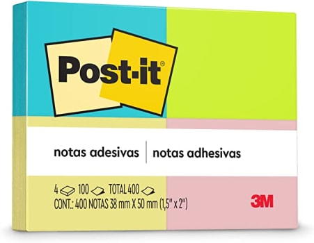 Blocos de Notas Adesivas Post-IT Neon 4 Blocos de 38mmx50mm - 100 Folhas Cada