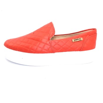 Tênis Slip On  Quality Shoes Matelassê Flatform Feminino - Vermelho