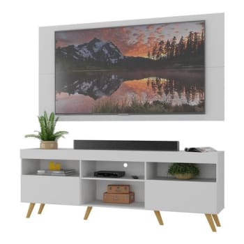 Rack c/ Painel p/ TV até 65" e Pés Retrô Flórida Multimóveis Branco/Natural - Rack com Painel - Magazine {{route.pmdStoreName}}