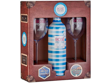 Vinho Rosé Meio Seco Rosé Piscine - Kit Cristal Blue França 750ml com Taça