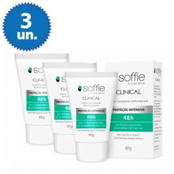 3 Desodorantes Antitranspirantes em Creme Soffie Clinical 48h 60g