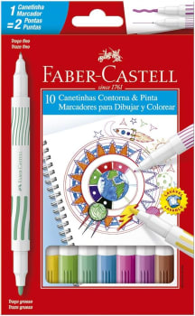 Caneta Hidrográfica Ponta Dupla, Faber-Castell, Contorna & Pinta, 15.0110DUO, 10 Cores