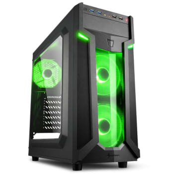 Gabinete Gamer Sharkoon VG6-W Green ATX sem Fonte, USB 3.0, 3 Fans LED, Preto com Lateral em Acrílico