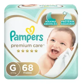 2 Pacotes Fraldas Pampers Premium Care Tam G - 68 Unidades (Total 124 Unidades)