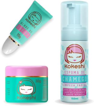 Kit Hidratação e Limpeza Facial Kokeshi - Contém: 1x Pele de Porcelana 30g 1x Creme Para os Olhos 15g 1x Espuma de Limpeza 150ml