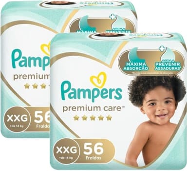 Kit Fralda Pampers Premium Care Jumbo Tamanho Xxg 112 Unidades