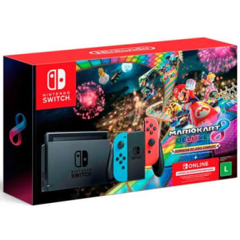 Console Nintendo Switch 32GB Controle Joy-Con mais Mario Kart 8 Deluxe e 3 meses de assinatura Onlin...