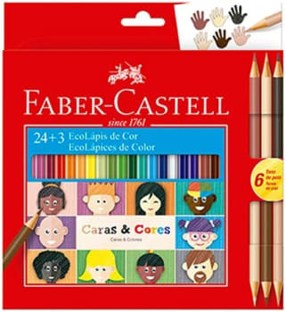 Lápis De Cor, Faber-Castell, Ecolápis Caras & Cores, 120124CC, 24 Cores + 3 Tons De Pele