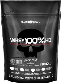 Whey 100% Hd - 900G Refil Morango, Black Skull