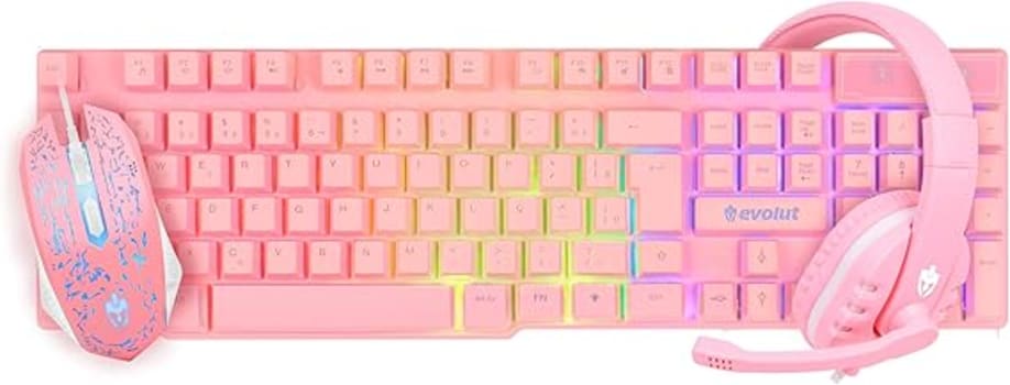 COMBO GAMER ROSA (TECLADO+MOUSE+FONE) EG53 - EVOLUT