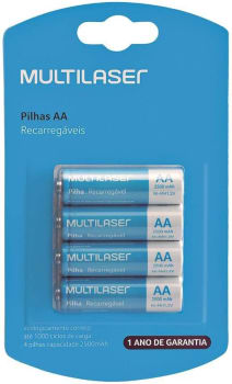 Pilhas Recarregáveis AA Multilaser 2500Mah Com 4 Unidades - CB052, Multicor