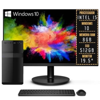 Computador Completo Intel Core i5 8GB SSD 512GB Windows 10 Monitor LED 19.5" HDMI 3green Windows 10 Bivolt - Computador / Desktop - Magazine 