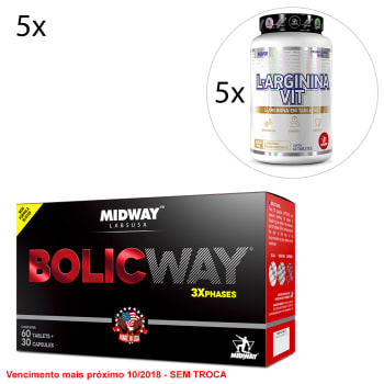 Kit Midway 5x Bolic Way 60 Tabs + 30 Cáps BCAA + Cafeína + Creatina + 5x L-Arginina Vit 60tabs