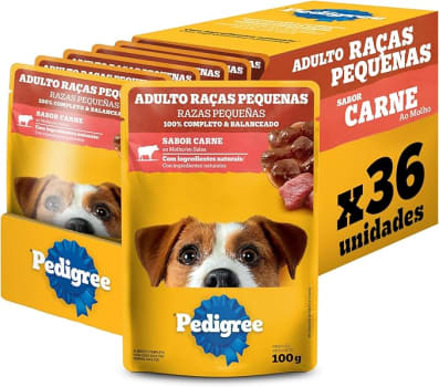 Pack de Ração Úmida Pedigree Sachê Carne ao Molho para Cães Adultos de Raças Pequenas, 36 sachês de 100 g