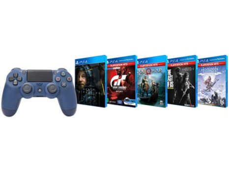 Combo Controle para PS4 sem Fio Dualshock - Midnight Blue com 5 Jogos de PS4