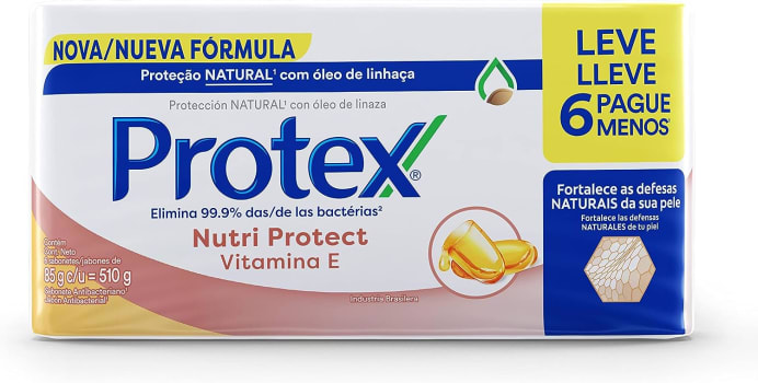 10 Pacotes — Sabonete em Barra Protex Nutri Protect Vitamina E 85g - 6 Unidades Cada (Total 60 unidades)